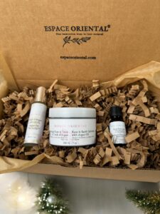 Coffret Essentiel Corps & Esprit, gommage, huile d’argan, eucalyptus